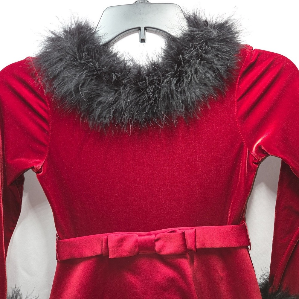 Adorable Jenny Anne Red Dot Dress Girl's Size 8 Black Feather Trim